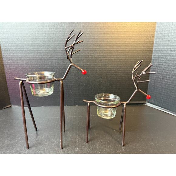 Christmas Set Of Two Iron Reindeer Tea Light Candle Holders - Picture 5 of 9